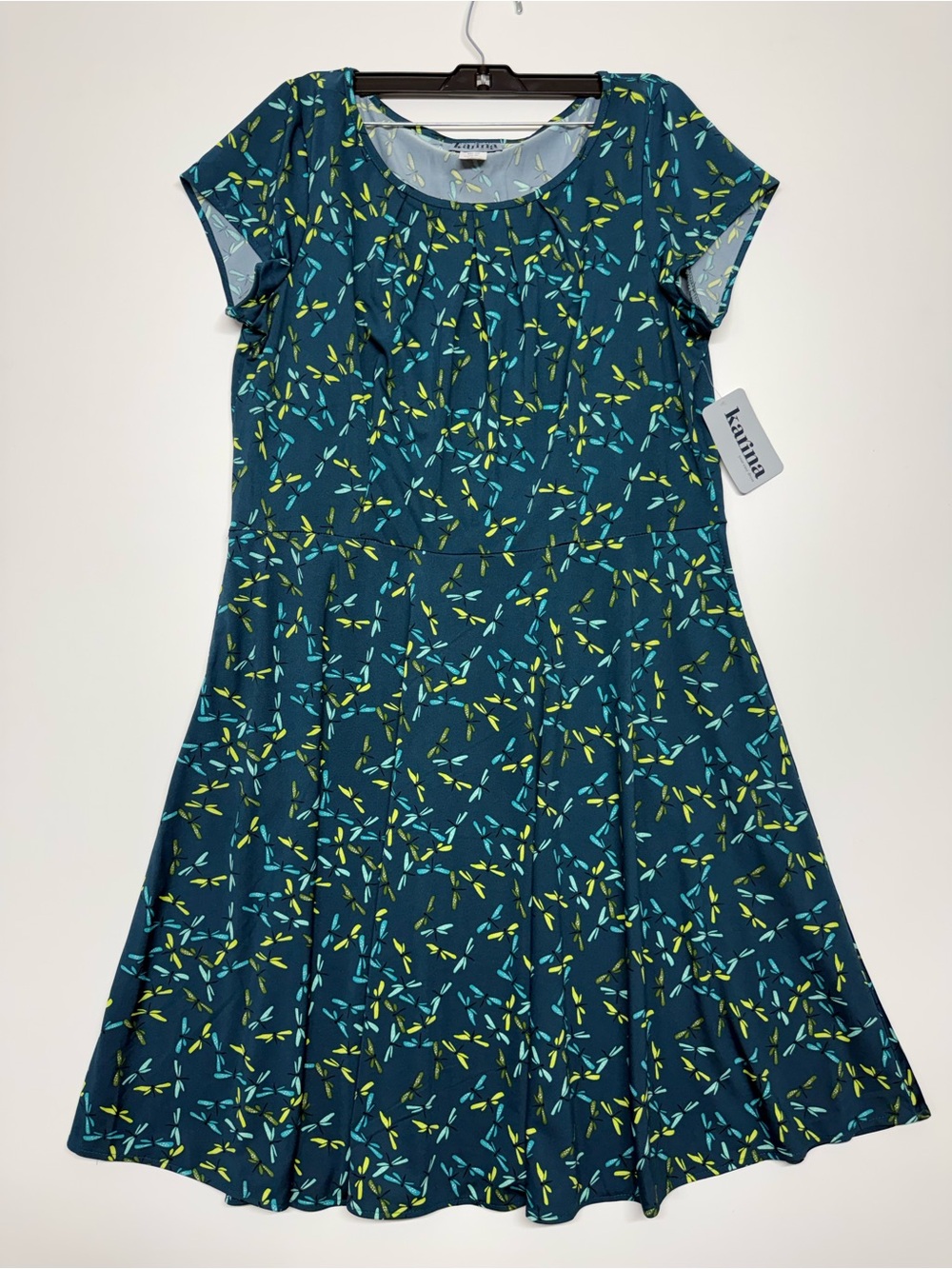 Karina Teal Leaf-Print Fit & Flare Dress Size 3XL